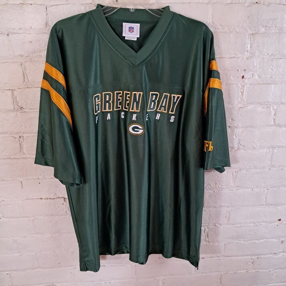 NFL Brand Green Bay Packers Green W/Gold Stripe Jersey Style T-Shirt Size XL